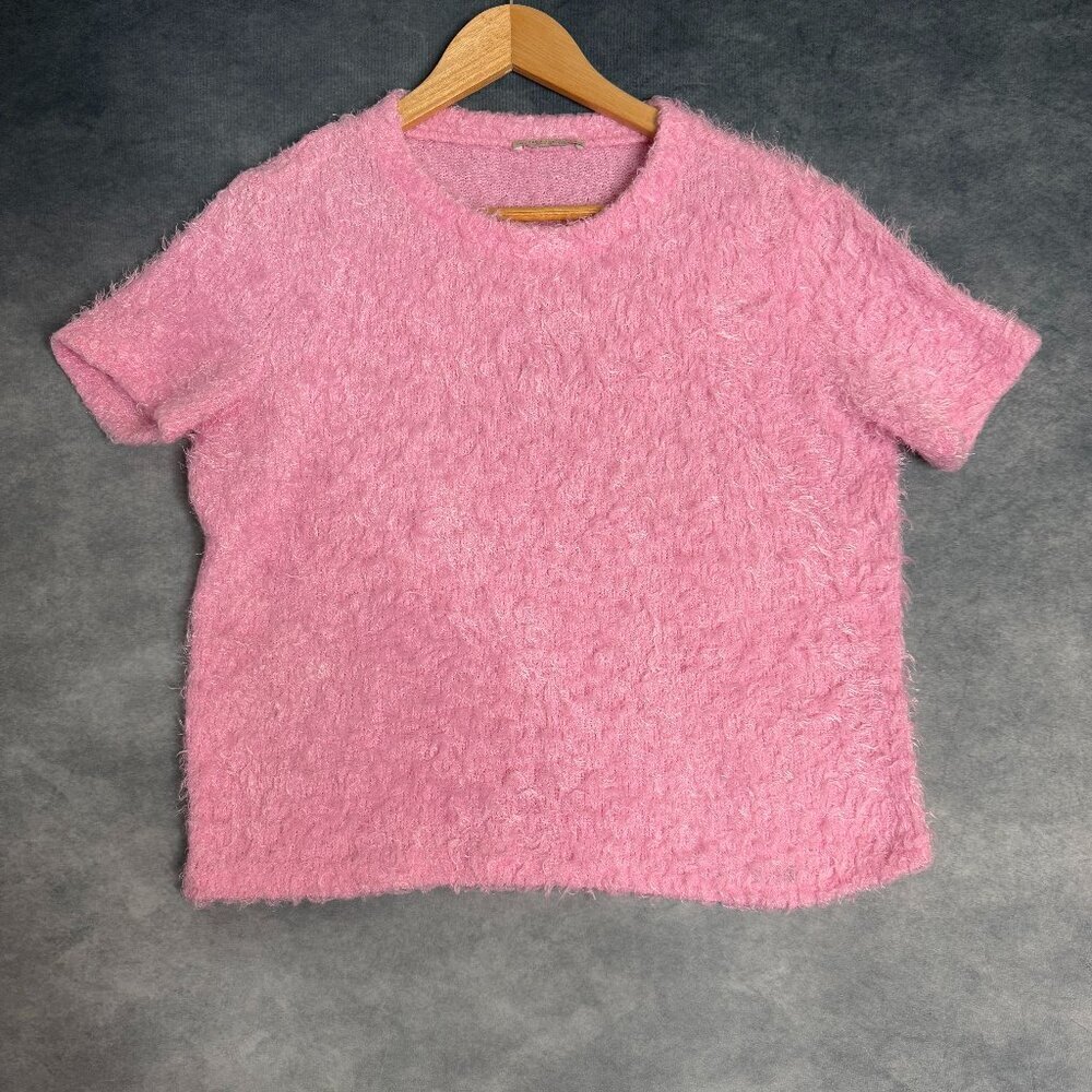 Zara Trafaluc Pink Fuzzy Knit Sweater Womens Size L
